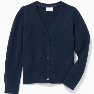 Navy Crew-Neck Button-Front Cardigan